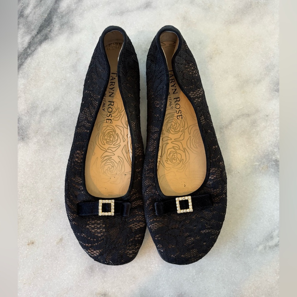 Taryn Rose Black Lace Ballet Flats Size 38.5 / 8